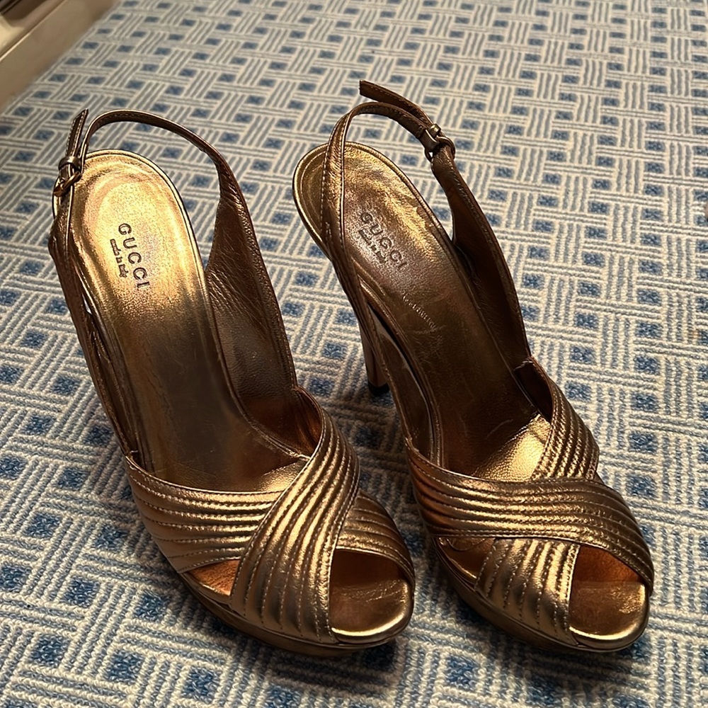GUCCI Gold Platform Slingbacks